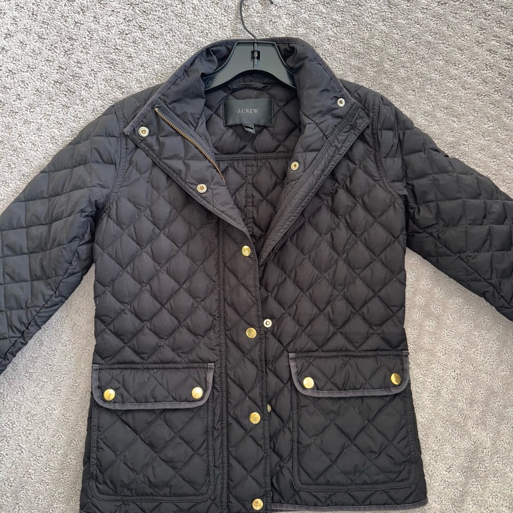 J.Crew Black Quilted Vest with Gold Zipper